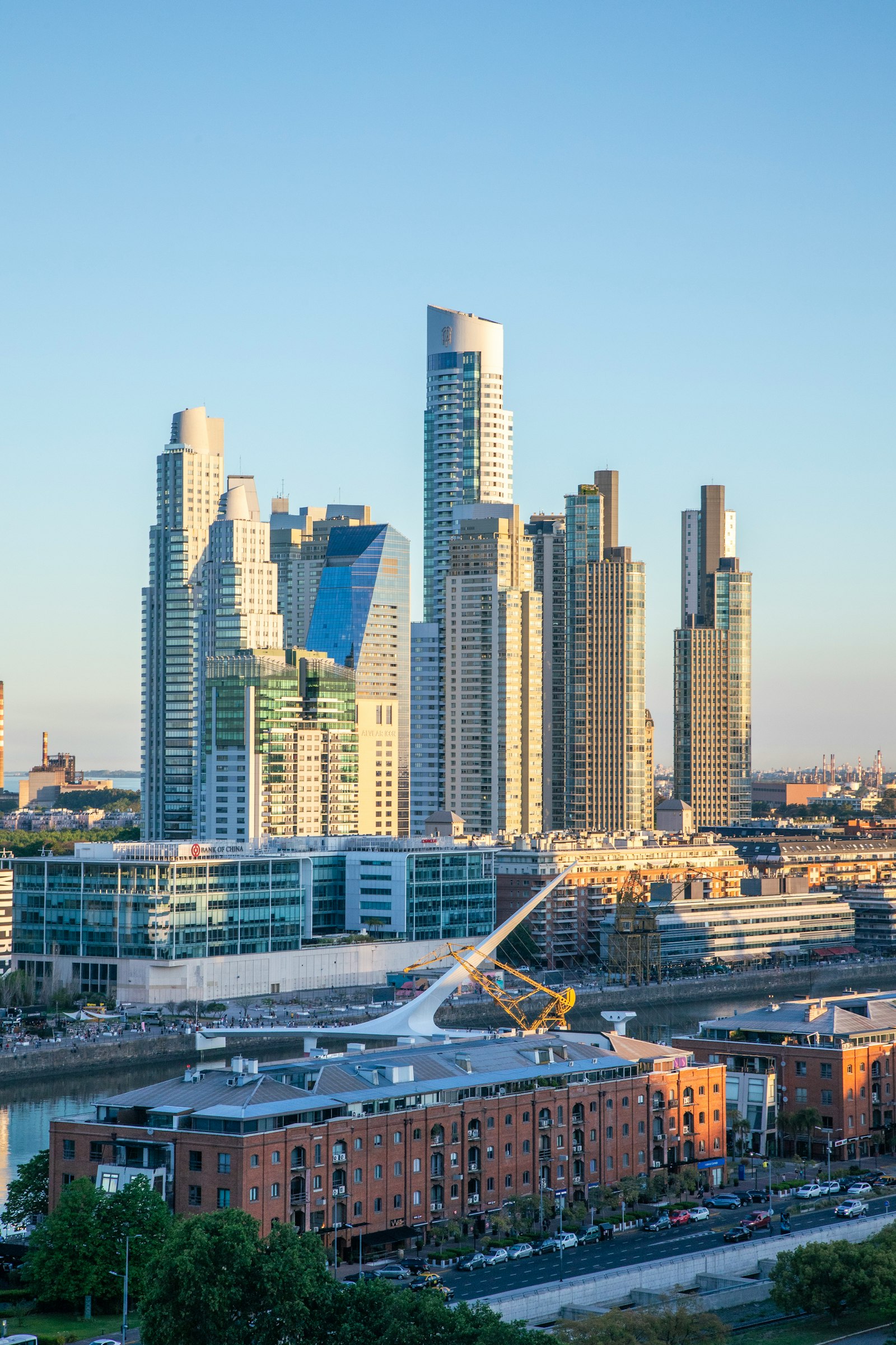 View of residential high-rise towers on the Buenos Aires skyline at dusk